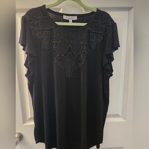 Elegant Black Lace Trim Women's Top